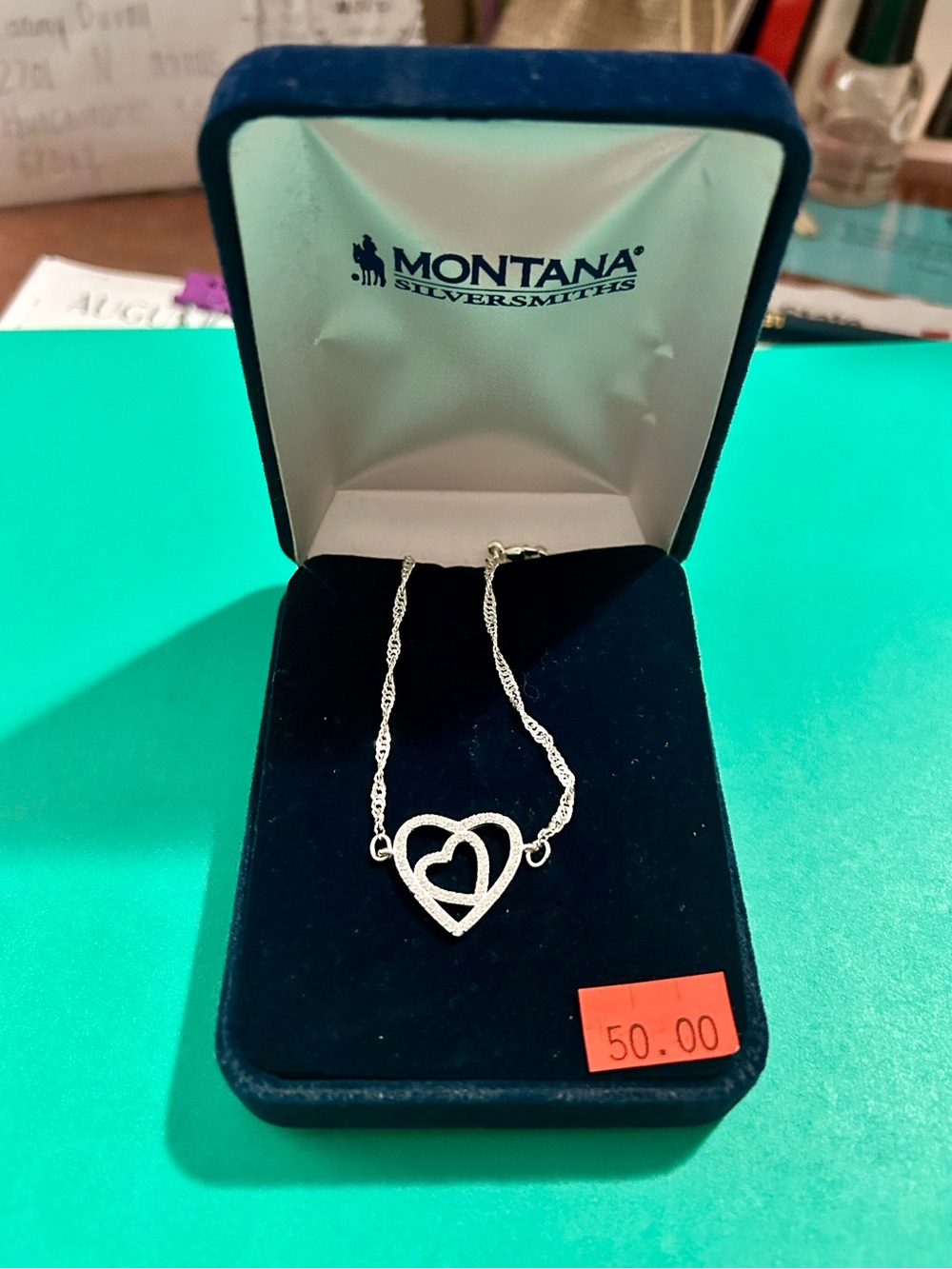 Montana Silversmiths Silver Interlocking Double Heart Necklace